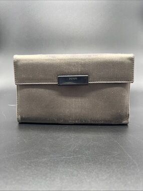 Vintage Prada Satin & Leather Wallet Clutch Black Snap Closure Made in Italy